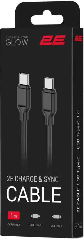Кабель USB-C to USB-C 2E 1м, 60Вт Type-C, Glow, чорний - фото - №2