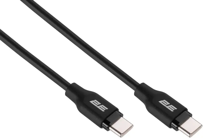 Кабель USB-C to USB-C 2E 1м, 60Вт Type-C, Glow, чорний - фото - №1