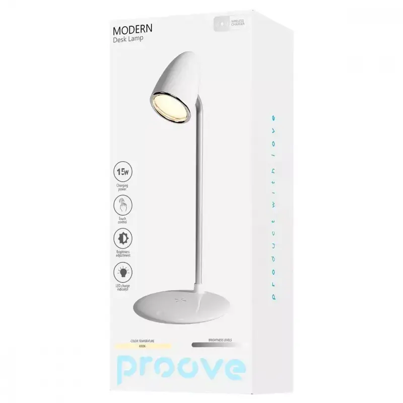 Настільна лампа з бездротовою зарядкою Proove Modern white - фото - №1