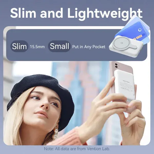 Повербанк Vention Magnetic Wireless 5000mAh 20W PD, 1xUSB-C, QI-15W Рожевий - фото - №6