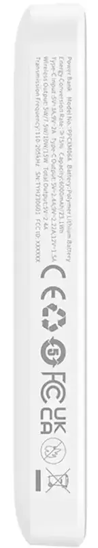 Повербанк Baseus Magnetic Wireless Mini Air 6000mAh 20W PD,QC, USB-C In/Out, Qi-15W білий - фото - №3