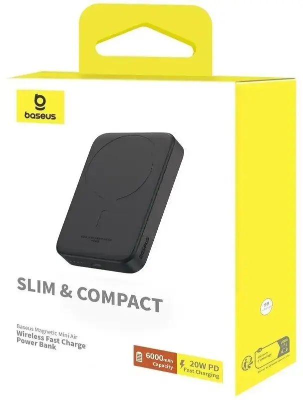 Повербанк Baseus Magnetic Wireless 6000mAh Mini Air 20W PD,QC, USB-C In/Out, Qi-15W чорний - фото - №9