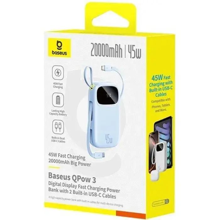 Порт.ЗП Baseus 20000mAh FC21 Qpow 3 Ultra 45W PD,QC,USB-A,USB-C In/Out, built-in USB-C/Lightning cable - фото - №2