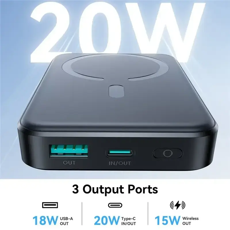 Повербанк Joyroom Magnetic Wireless 10000mAh JR-W020 20W QC USB-C In/Out чорний - фото - №2