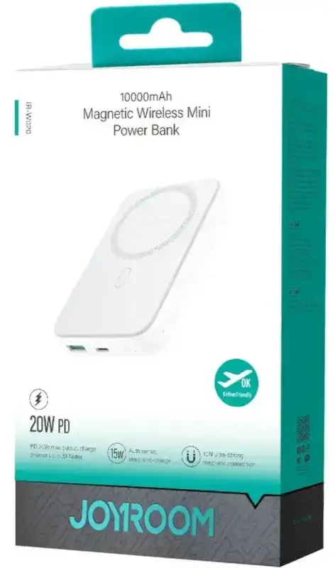 Повербанк Joyroom Magnetic Wireless 10000mAh JR-W020 20W QC USB-C In/Out білий - фото - №5