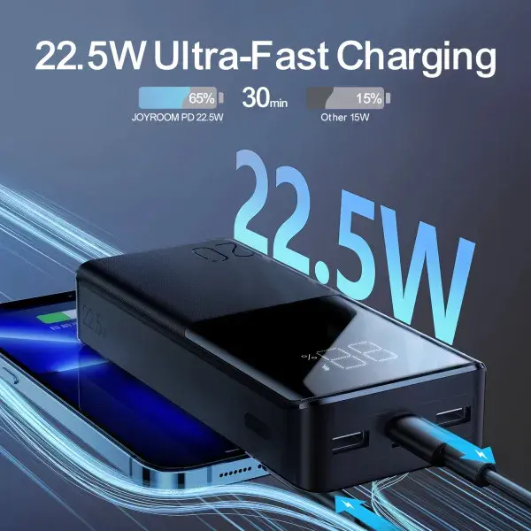 Повербанк Joyroom 20000mAh 22,5W PD, QC3.0, 2xUSB-A, Micro USB, USB-C In/Out черный - фото - №2