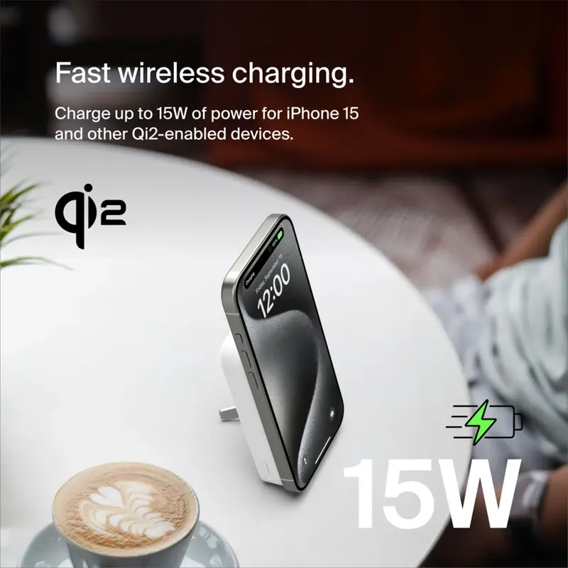 Порт.ЗП Belkin 8000mAh, 15Вт, Magnetic Qi2, білий - фото - №6