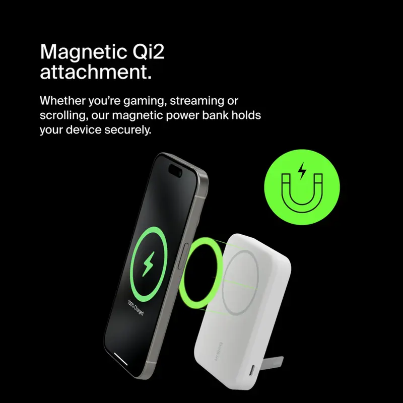 Порт.ЗП Belkin 8000mAh, 15Вт, Magnetic Qi2, білий - фото - №3