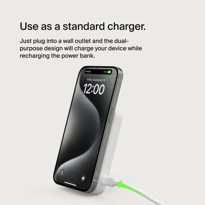 Порт.ЗП Belkin 8000mAh, 15Вт, Magnetic Qi2, білий - фото - №1