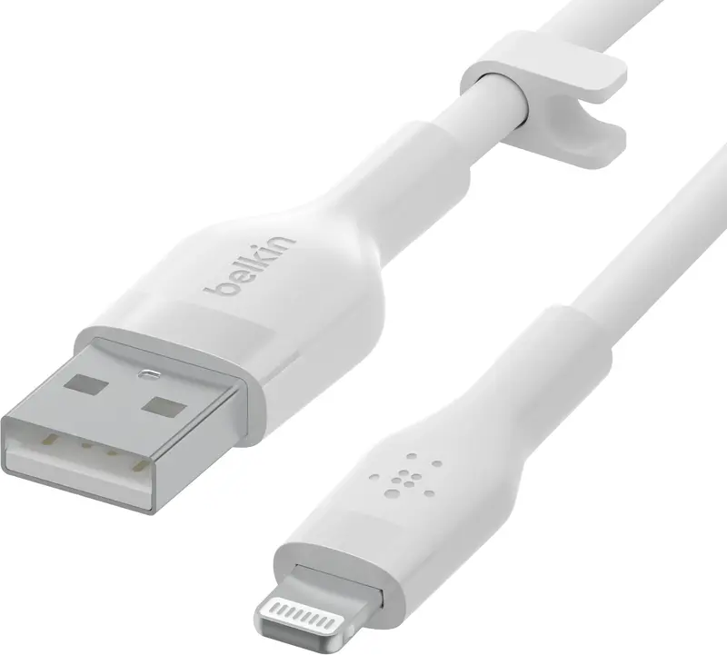 Кабель USB-A to Lightning Belkin 1м, силіконовий з кліпсою, білий - фото - №1