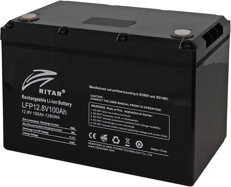 Аккумуляторная литиевая батарея с подогревом 12 В 100 Aч, LiFePo4 Ritar (LFP12.8V100Ah G1(Heater)) - фото - №0