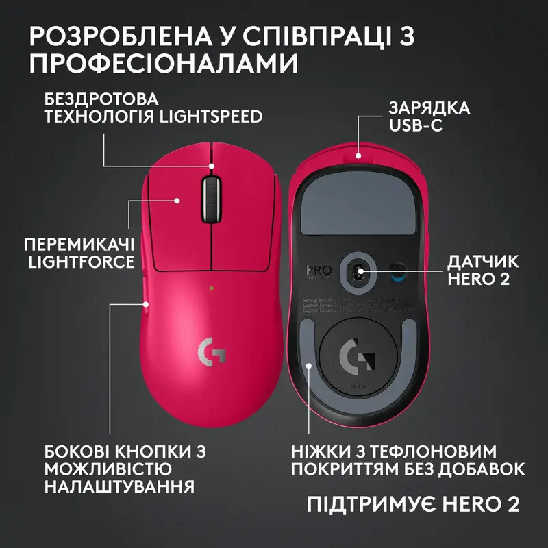 Ігрова миша LOGITECH G PRO X SUPERLIGHT 2c Compact Wireless Gaming Mouse Pink - фото - №5