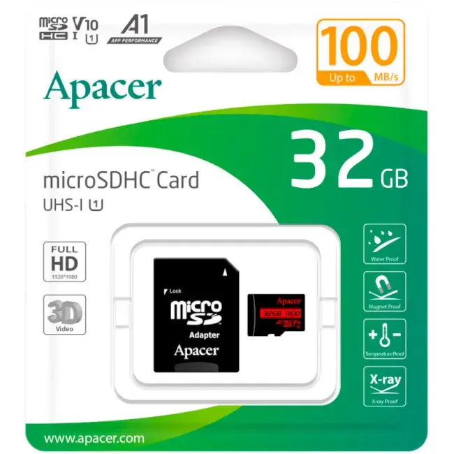 Карта пам'ятi MicroSD Apacer 32GB C10 UHS-I R100MB/s + SD - фото - №2