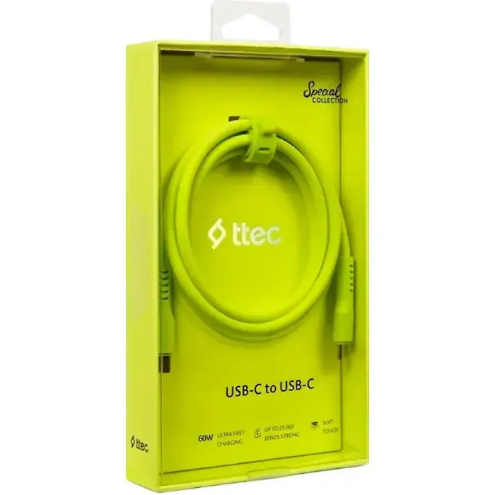 Kабель USB-С to USB-С Ttec (2DK59NS) 1.2M (60W) неон желтый - фото - №1