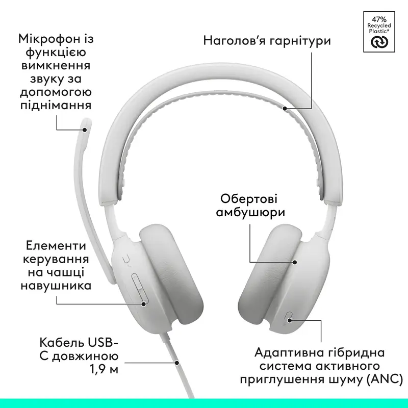 Гарнітура Logitech Zone Wired 2 Headset off-white - фото - №5