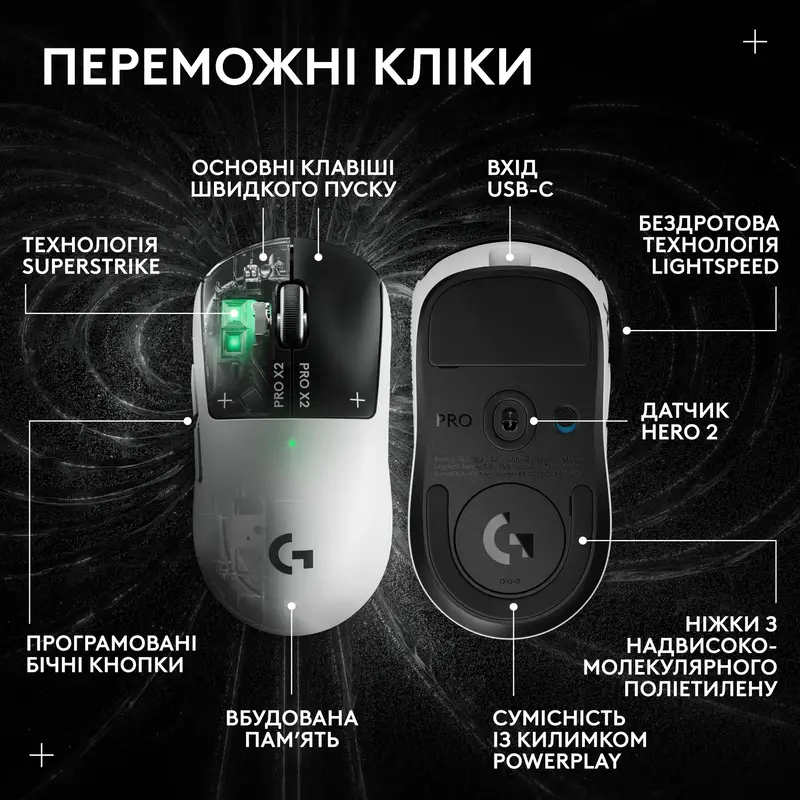 Ігрова миша Logitech G PRO X2 SUPERSTRIKE LIGHTSPEED white - фото - №5