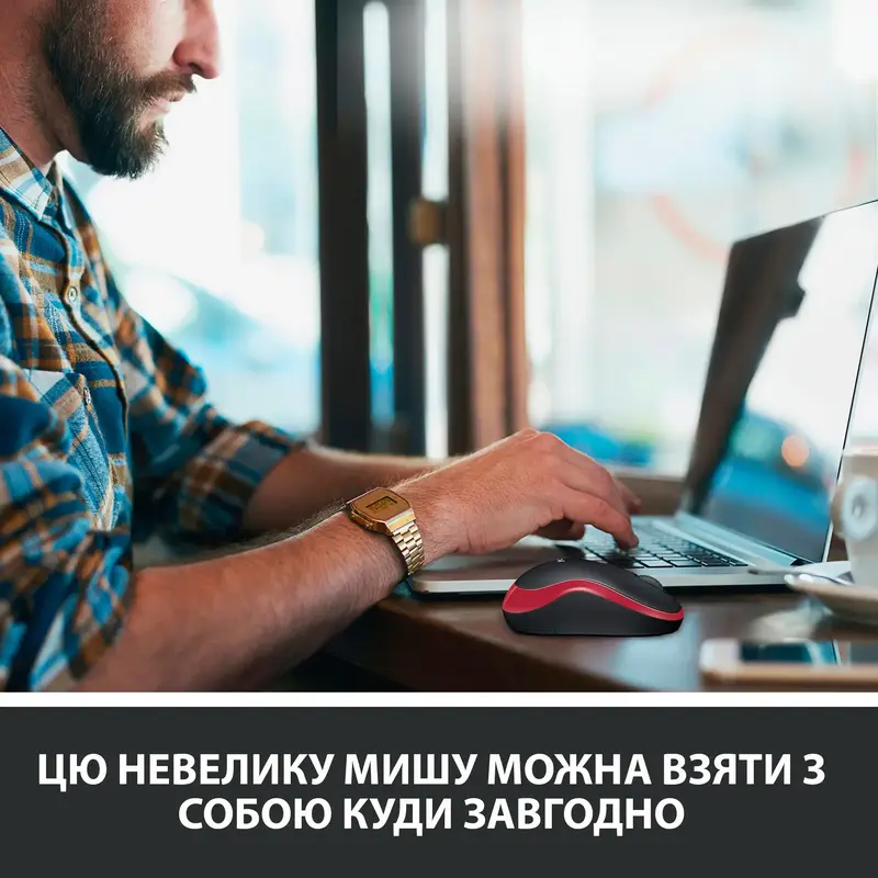 Миша Logitech бездротова (M185) red - фото - №2