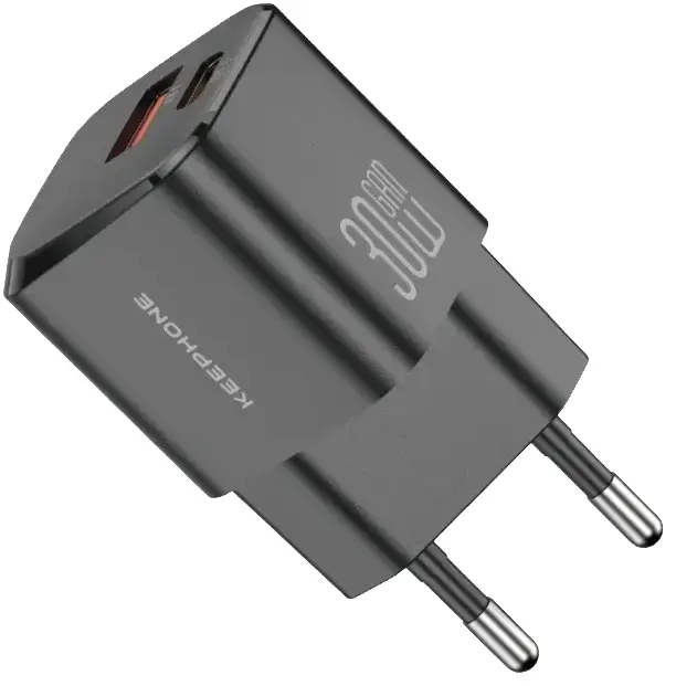 Ун.МЗП Keephone 30W USB-C + USB-A GaN чорний - фото - №0