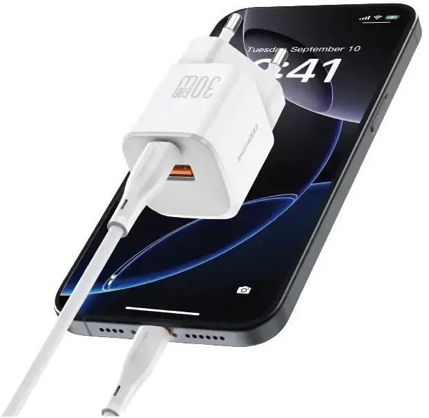 Ун.МЗП Keephone 30W USB-C + USB-A GaN чорний - фото - №1