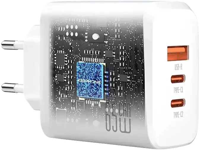 Ун.МЗП Keephone 65W 2хUSB-C + USB-A GaN білий - фото - №4