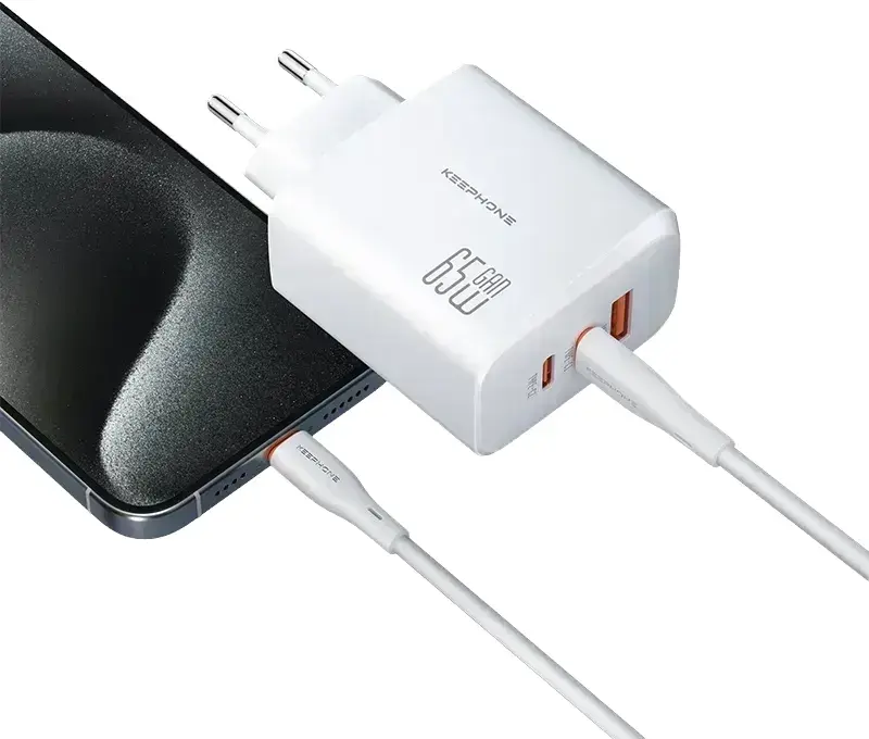 Ун.МЗП Keephone 65W 2хUSB-C + USB-A GaN білий - фото - №3