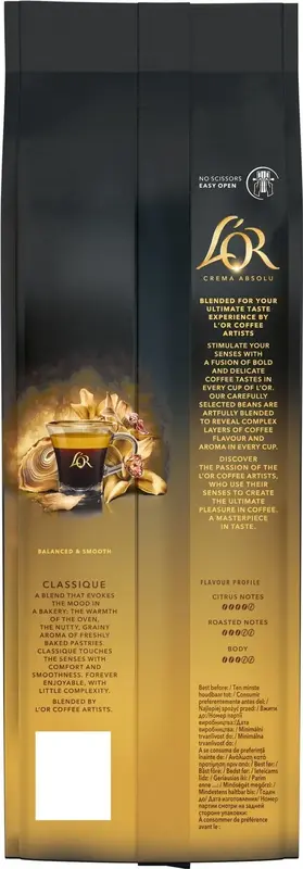 Кава L`OR зерна 500г Crema Absolute Classic купаж арабіка/робуста - фото - №2