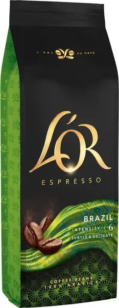 Кава L`OR зерна 500г Espresso Brazil арабіка - фото - №1