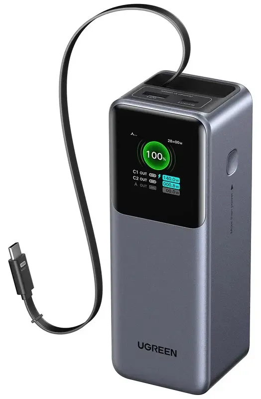 Повербанк UGREEN 165W 20000 mAh Retractable Cable PB726 55987B Cірий - фото - №2