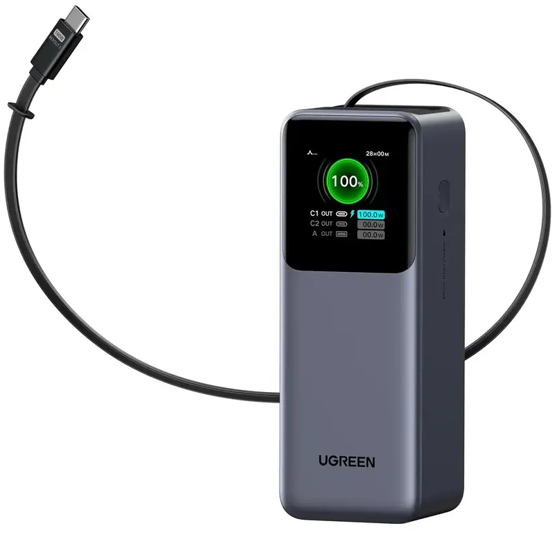 Повербанк UGREEN 165W 20000 mAh Retractable Cable PB726 55987B Cірий - фото - №3