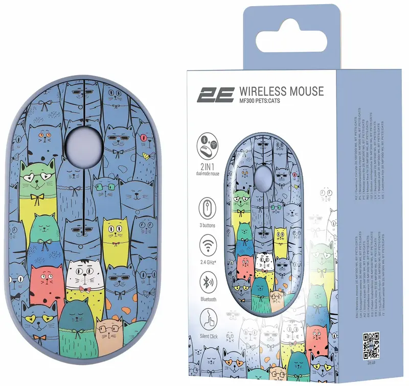 Миша 2E MF300 PETS:CATS Silent WL BT синій - фото - №5