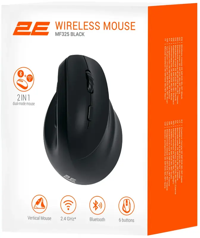 Миша 2E MF325 Silent WL/BT вертикальна чорний - фото - №8