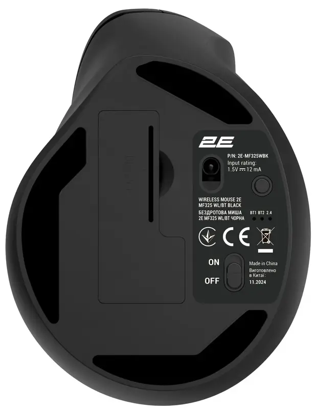 Миша 2E MF325 Silent WL/BT вертикальна чорний - фото - №1