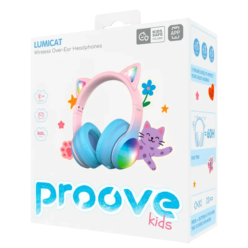 Бездротові навушники Proove Kids LumiCat (APP) blue/pink - фото - №3