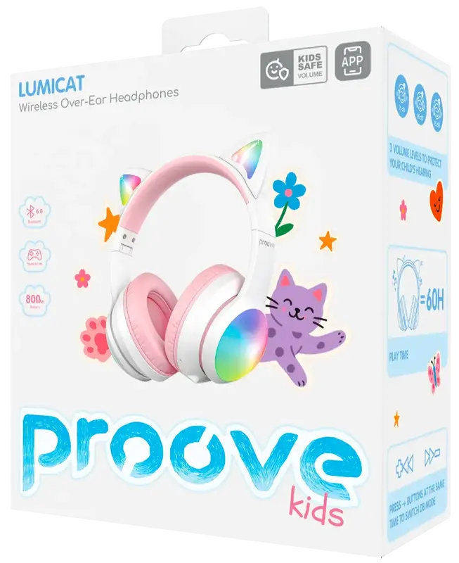 Беспроводные наушники Proove Kids LumiCat (APP) white/pink - фото - №3