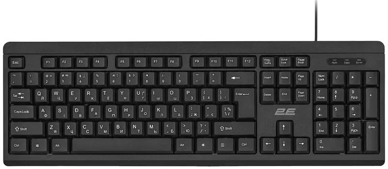 Клавіатура мембранна 2E KS108 104key USB-A EN/UK чорний - фото - №0