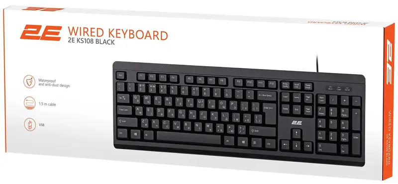 Клавіатура мембранна 2E KS108 104key USB-A EN/UK чорний - фото - №6