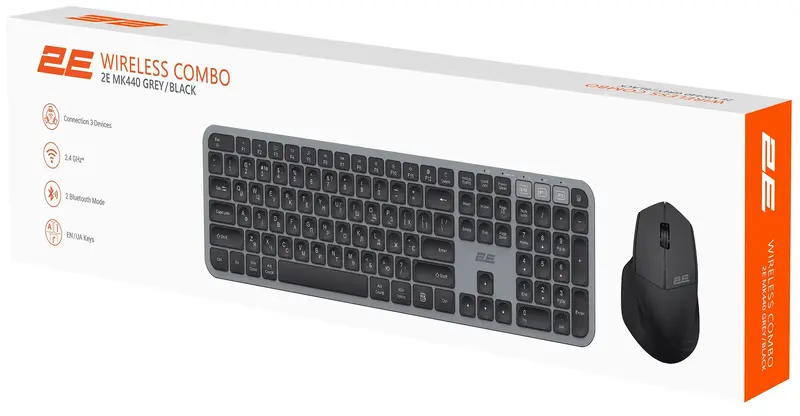 Комплект клавіатура та миша 2E MK440 WL/BT EN/UK сіро-чорний - фото - №14