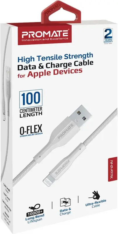Кабель USB - Lightning Promate 1 M 2A (xcord-ai.white) белый - фото - №4