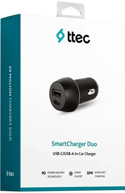 Автомобільний зарядний пристрій ttec СмартЧарджер Дуо PD, USB-C+USB-A, 30W - фото - №4