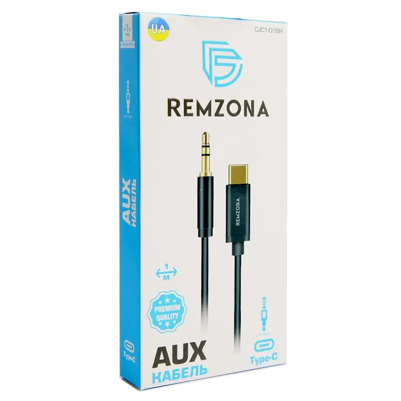 Кабель AUX Remzona USB-С to 3.5mm 1М чорний - фото - №1