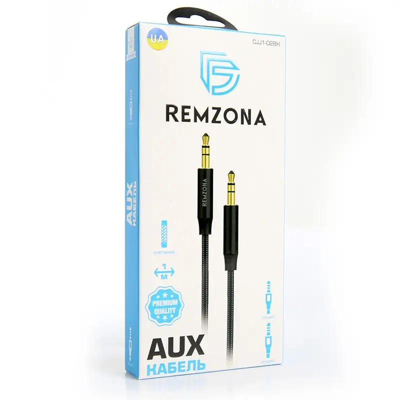 Кабель AUX Remzona 3,5мм(M) - 3.5мм(M) 1М чорний - фото - №1