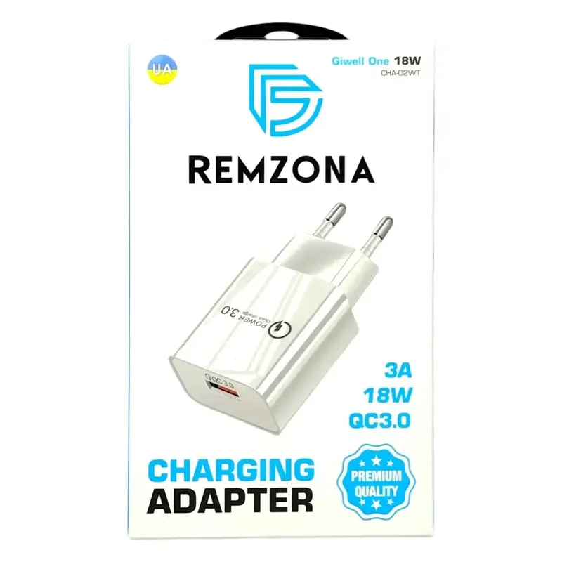 Мережевий зарядний пристрій Remzona Giwell One 1xUSB-A (18W) бiлий - фото - №3