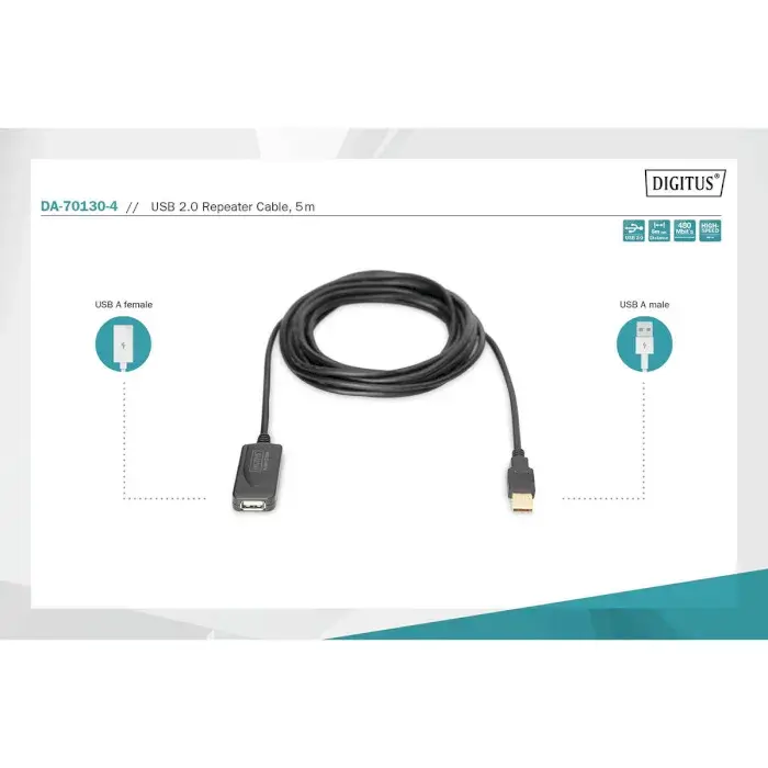 Подовжувач DIGITUS USB 2.0 Active Cable A/M-A/F 5м чорний - фото - №6