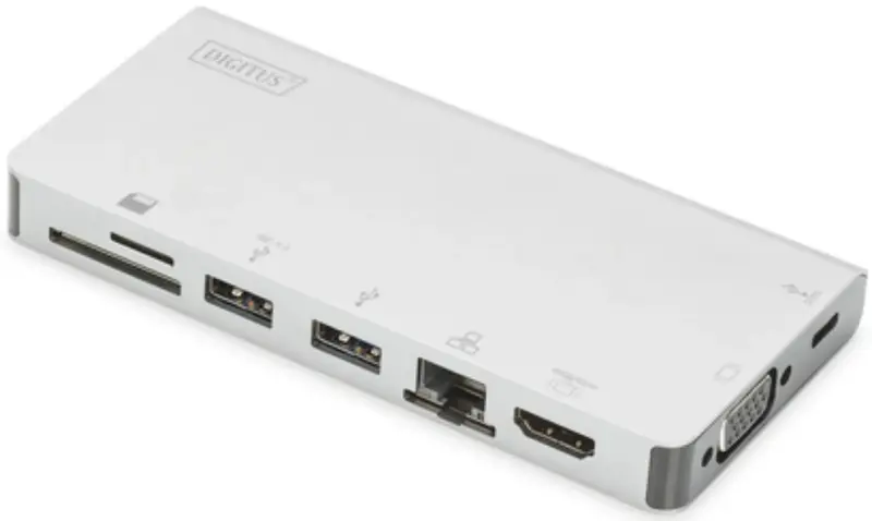 HUB USB-C HDMI/VGA/2xUSB-A/USB-C/SD/MicroSD/RJ54 - фото - №0