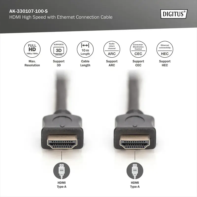 Кабель Digitus HDMI (M/M) High speed/Ethernet 10м черный - фото - №3