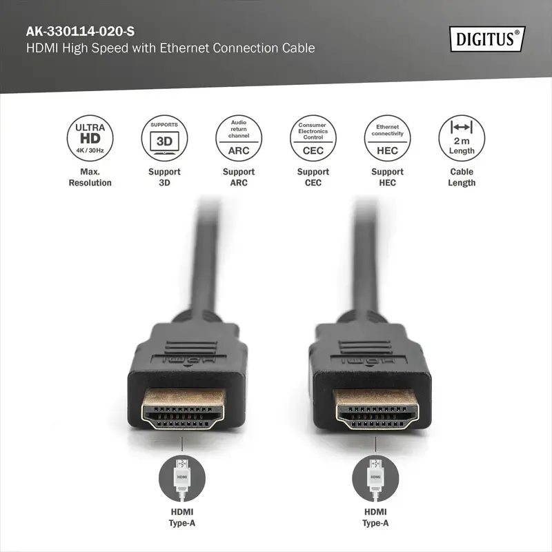 Кабель Digitus HDMI (M/M) High speed/Ethernet 2м чорний - фото - №3
