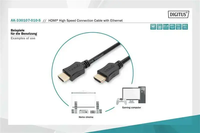 Кабель Digitus HDMI (M/M) High speed/Ethernet 1м черный - фото - №2