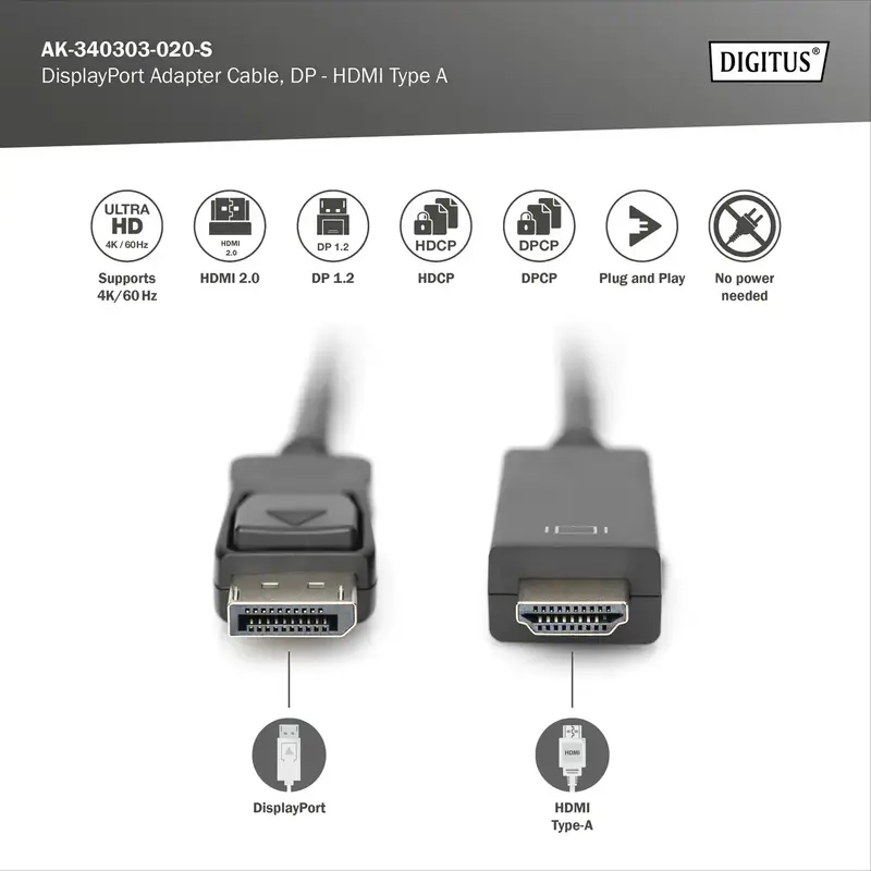 Кабель Digitus DisplayPort to HDMI (M/M) 2м чорний - фото - №3