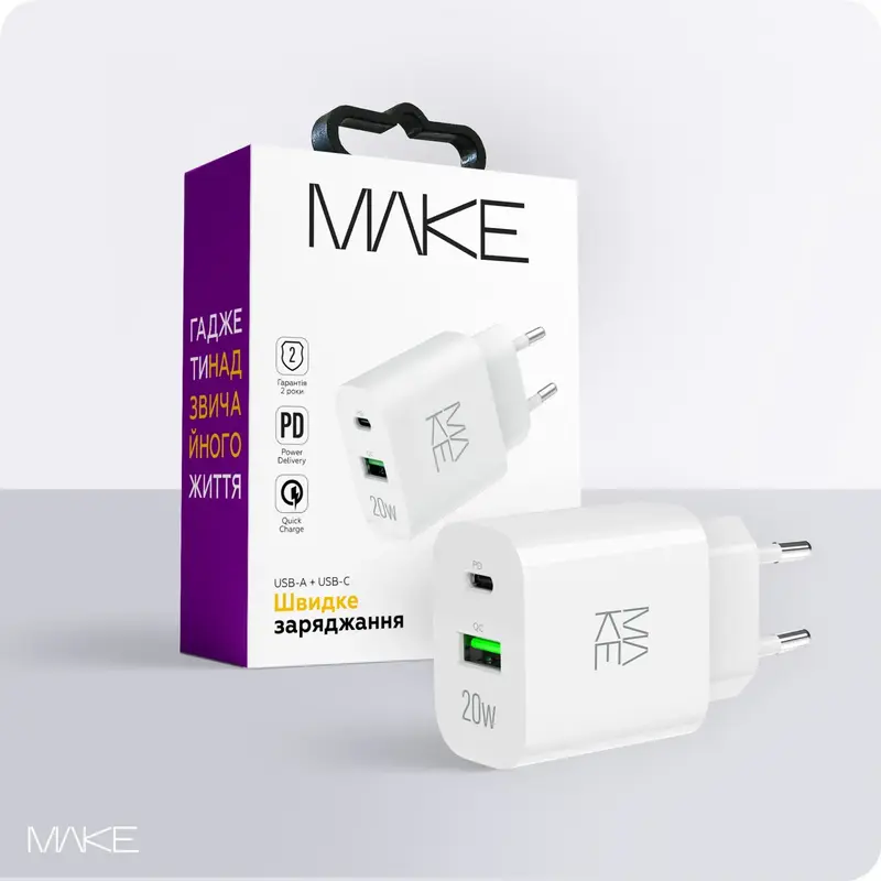 Зарядное устройство MAKE 20W PD+QC3.0 White - фото - №5