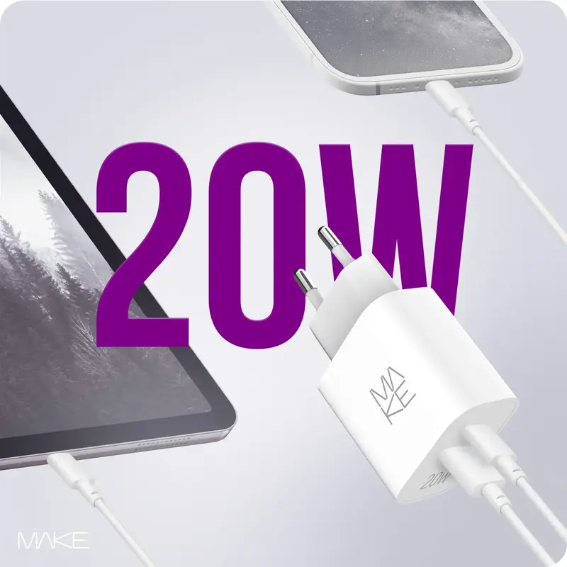 Зарядное устройство MAKE 20W PD+QC3.0 White - фото - №1